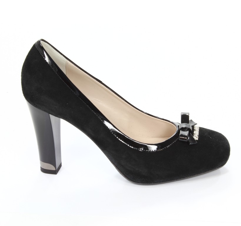 Fabiani Czółenka Damskie 5500 Camoscio Nero Vernice Nera 