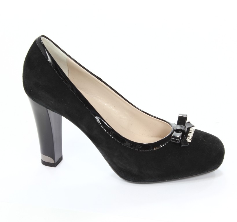 Fabiani Czółenka Damskie 5500 Camoscio Nero Vernice Nera 