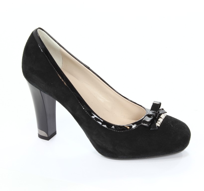 Fabiani Czółenka Damskie 5500 Camoscio Nero Vernice Nera 