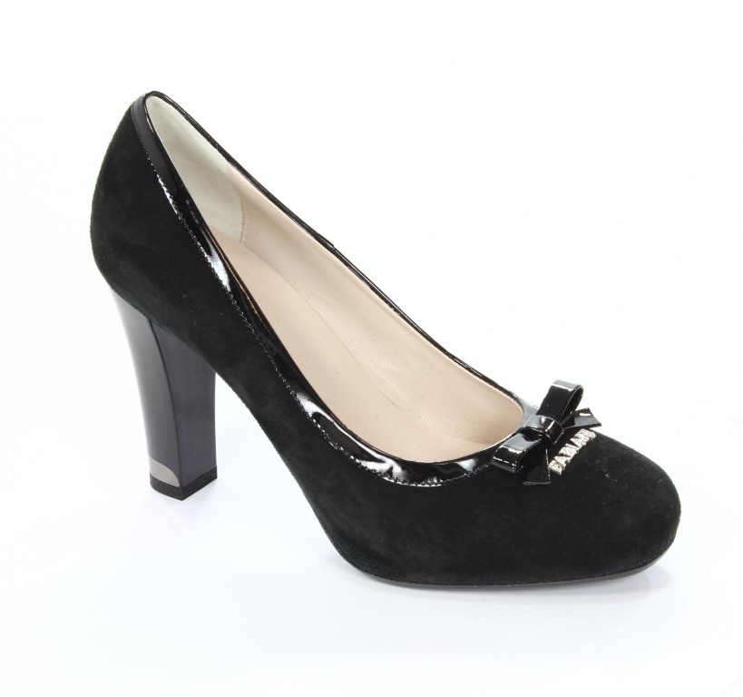 Fabiani Czółenka Damskie 5500 Camoscio Nero Vernice Nera 