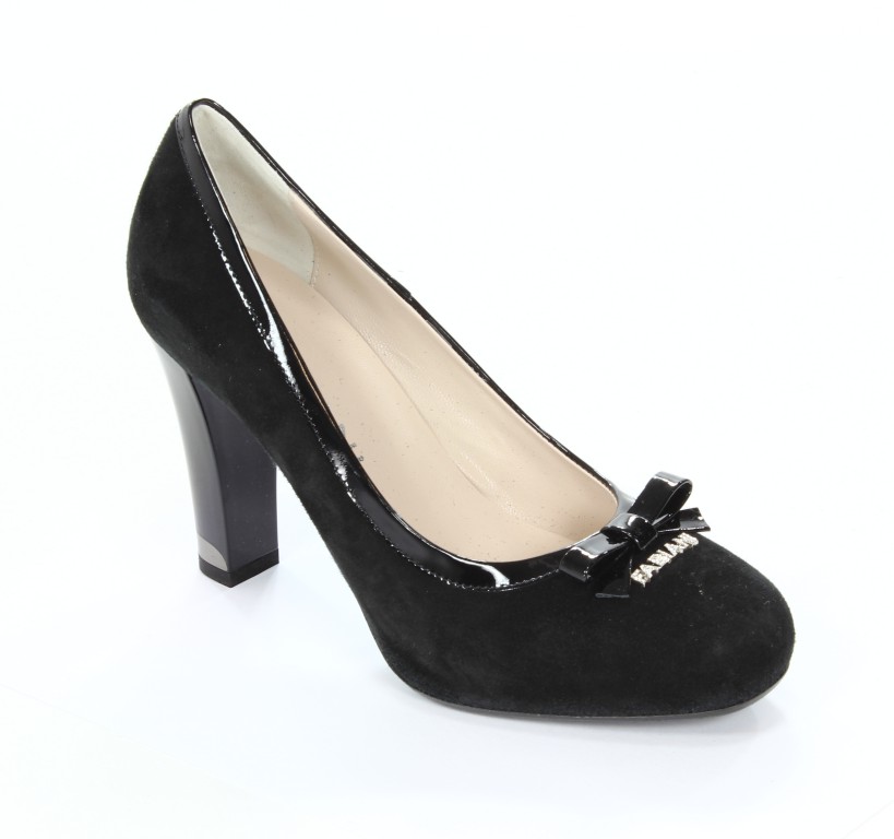 Fabiani Czółenka Damskie 5500 Camoscio Nero Vernice Nera 