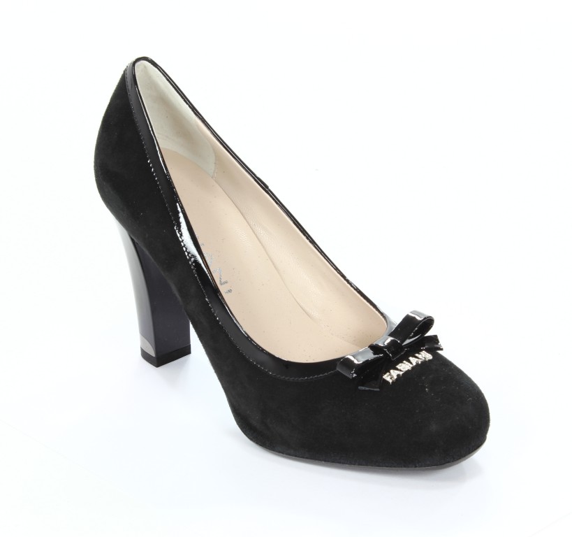 Fabiani Czółenka Damskie 5500 Camoscio Nero Vernice Nera 