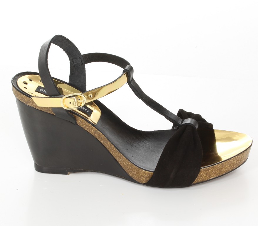 Sergio Romero Sandały 10391 Negro Negro Oro 