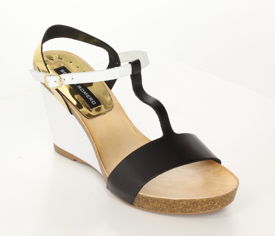 Sergio Romero Sandały 10482 Negro Oro Blanco 