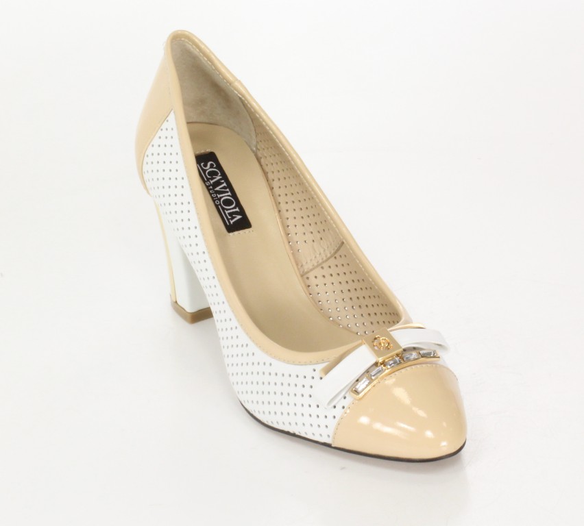 Scaviola Czółenka 3671-3 Beige/White