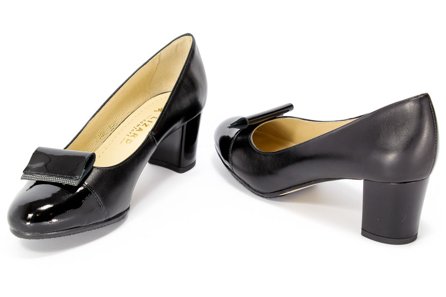 Czółenka Lizard 3106-118-764 Comfort- Czarny lakier/Czarna skóra