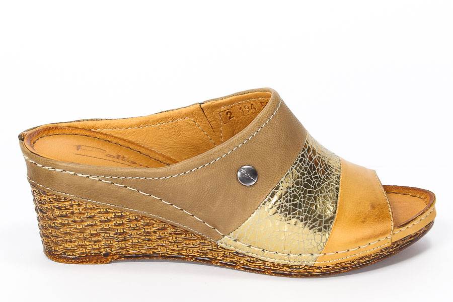 Klapki Pollonus 5823 Koniak Złoty+Oliwka