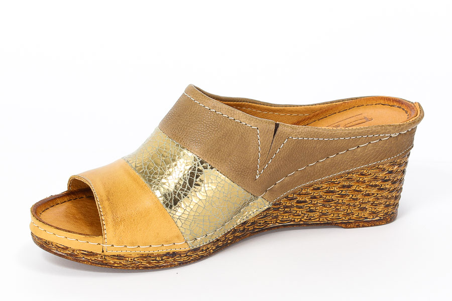 Klapki Pollonus 5823 Koniak Złoty+Oliwka