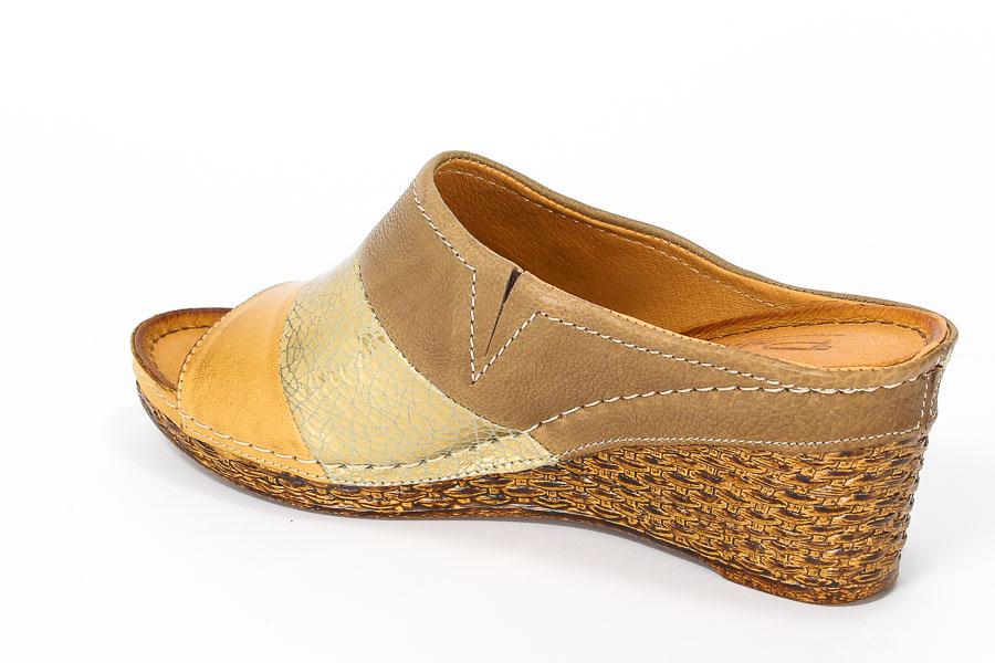 Klapki Pollonus 5823 Koniak Złoty+Oliwka