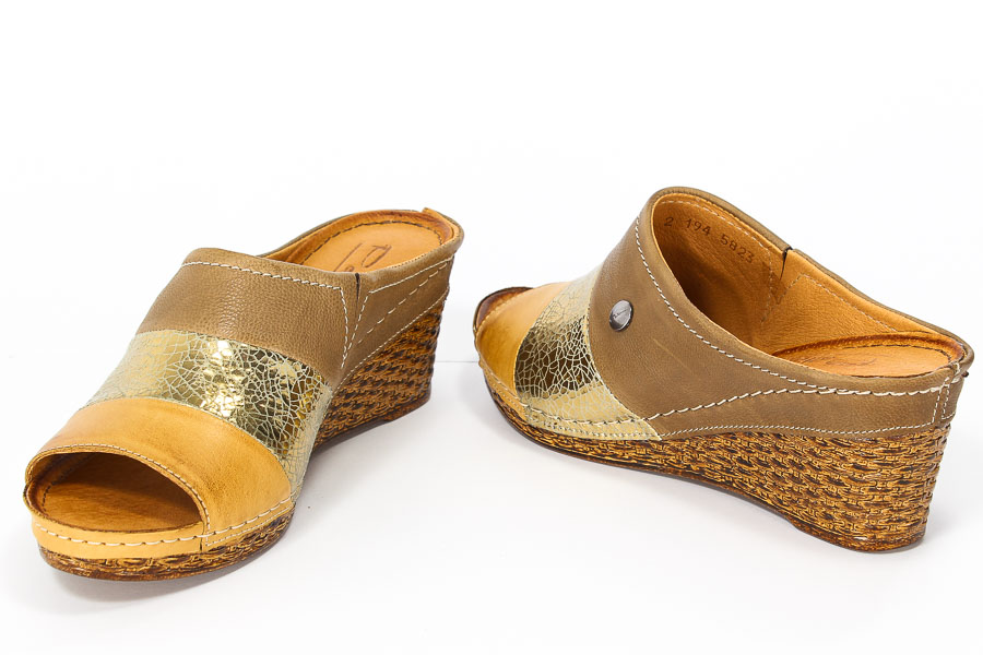 Klapki Pollonus 5823 Koniak Złoty+Oliwka