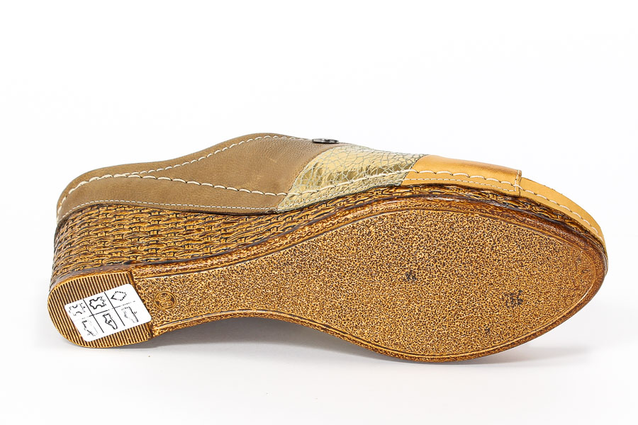 Klapki Pollonus 5823 Koniak Złoty+Oliwka