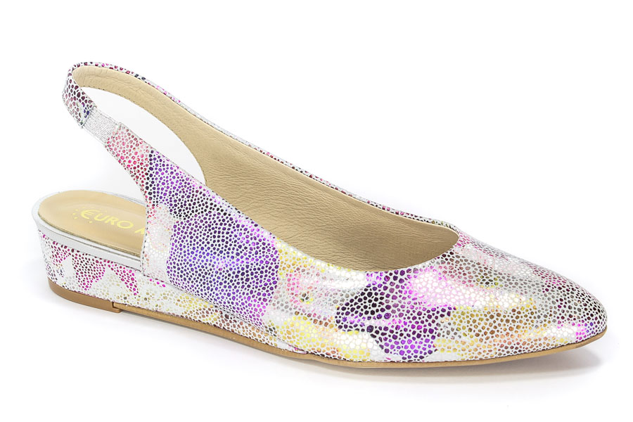 Baleriny Euro Moda 80531 Srebrne kwiatki