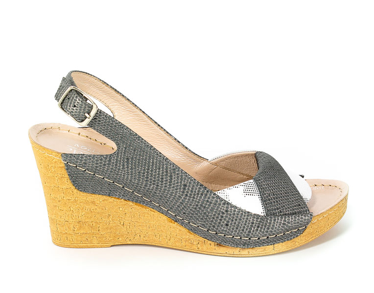 Sandały Euro Moda Tych. 564 Szaro Srebrne Srebrne Kropki