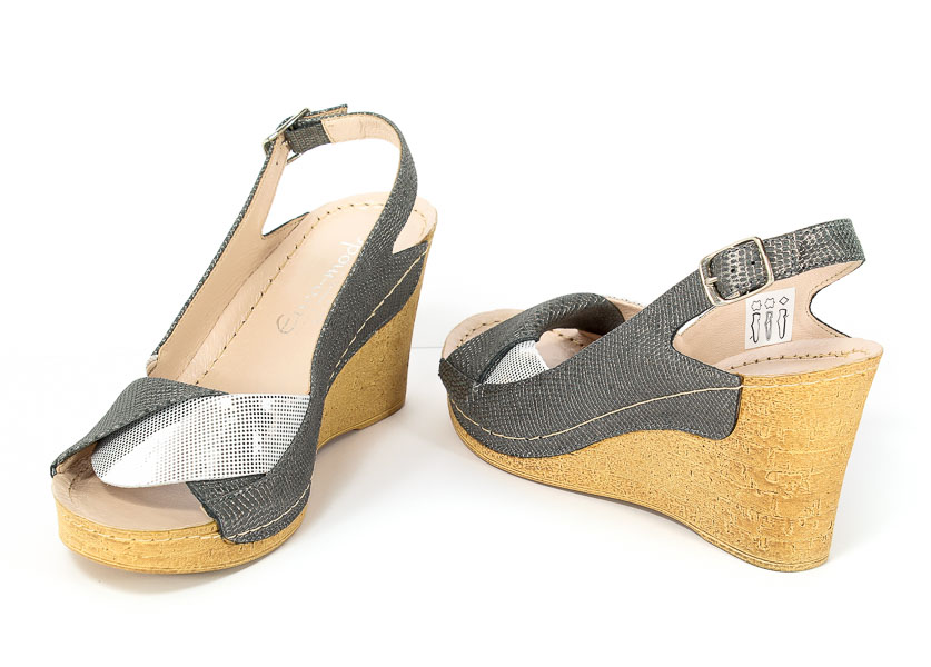 Sandały Euro Moda Tych. 564 Szaro Srebrne Srebrne Kropki
