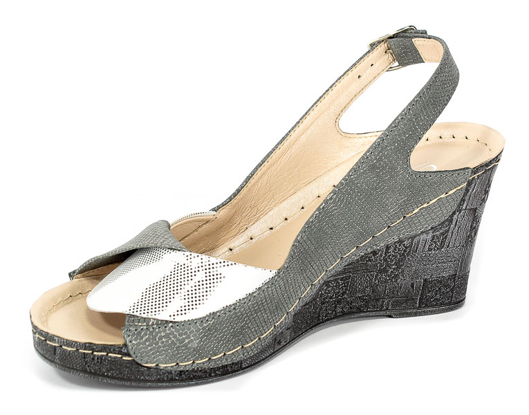 Sandały Euro Moda Tych. 564 Szara Roma Sreb Kropki