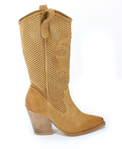 Kozaki Damiss DS-297 Camel Welur Brązowy