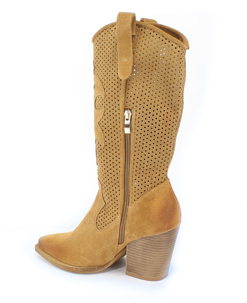 Kozaki Damiss DS-297 Camel Welur Brązowy