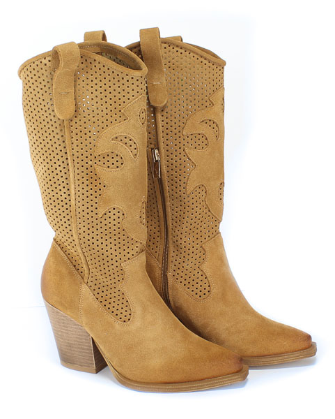 Kozaki Damiss DS-297 Camel Welur Brązowy