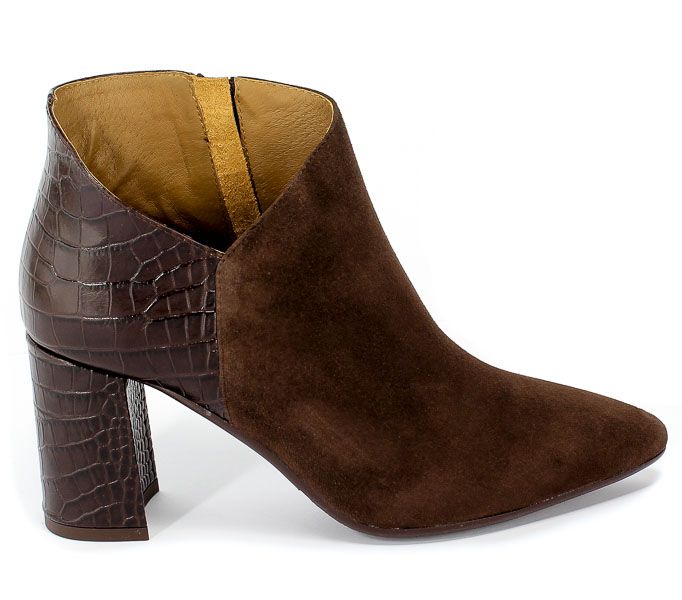 Botki Kotyl 3547 Brązowy Zamsz+Krokodyl Brązowy