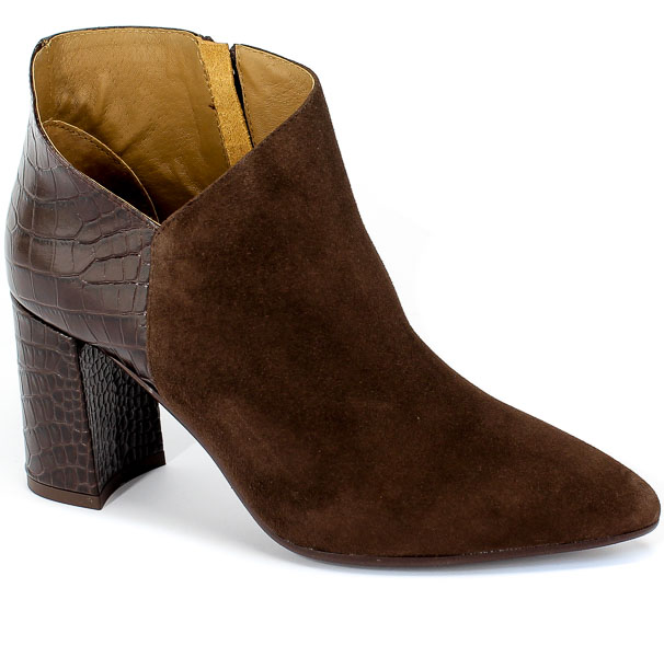 Botki Kotyl 3547 Brązowy Zamsz+Krokodyl Brązowy