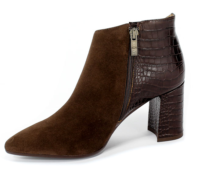 Botki Kotyl 3547 Brązowy Zamsz+Krokodyl Brązowy
