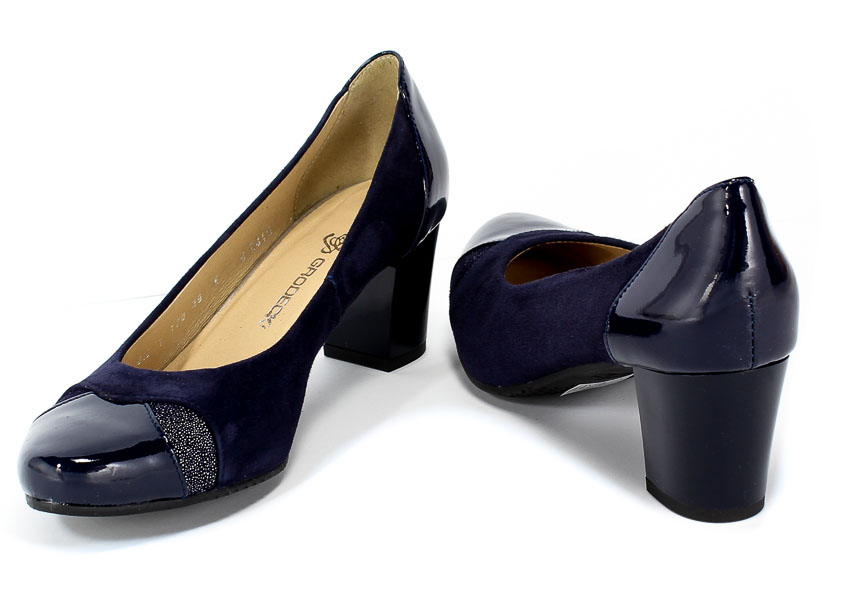 Czółenka Grodecki 1170 Granat Zamsz Lak 127 Granatowy