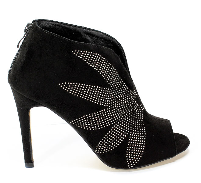 MENBUR Tronchetto In Pelle Con Fiocco Posteriore In Strass - Scarpa Donna Con Tacco A Spillo 9 Cm, Nero
