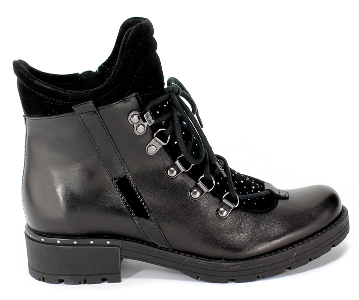 Trzewiki Piechur Bis 2081-001-03-5 Czarny L Welur Skóra