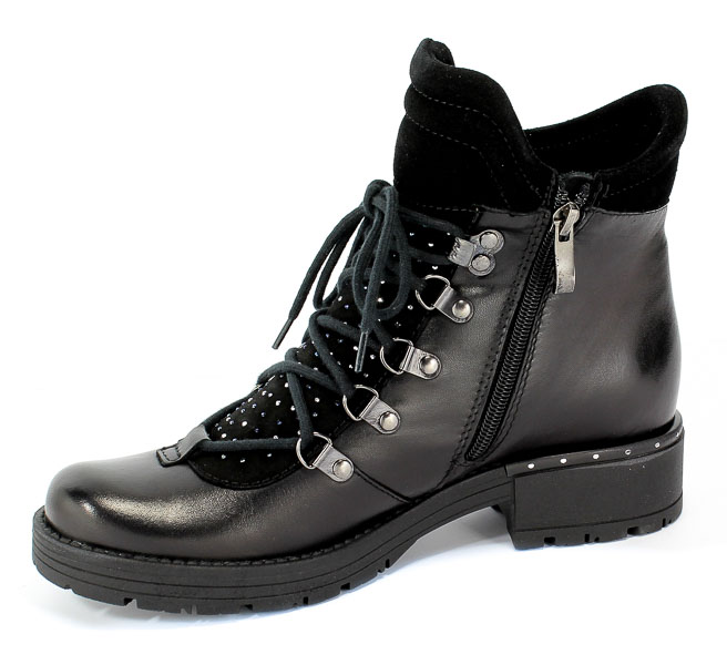 Trzewiki Piechur Bis 2081-001-03-5 Czarny L Welur Skóra