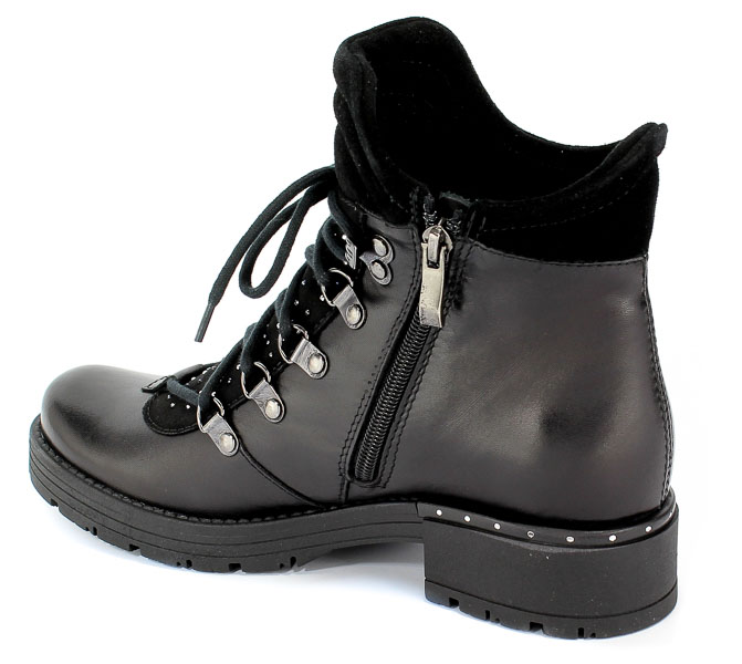 Trzewiki Piechur Bis 2081-001-03-5 Czarny L Welur Skóra