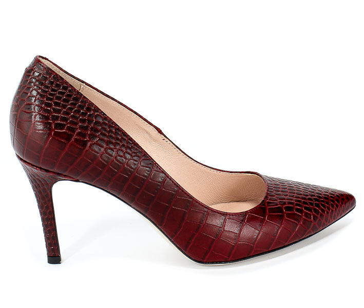 Czółenka Bravo Moda 1679 Croco Bordo Czerwony Skóra