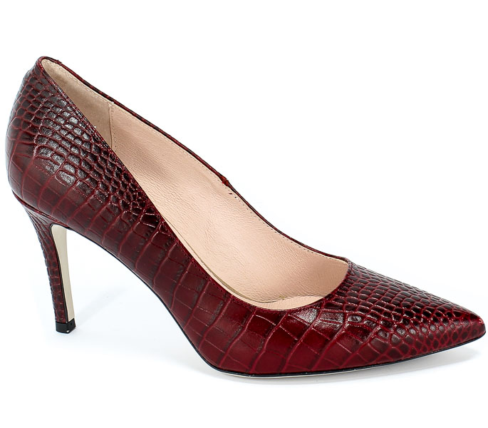 Czółenka Bravo Moda 1679 Croco Bordo Czerwony Skóra