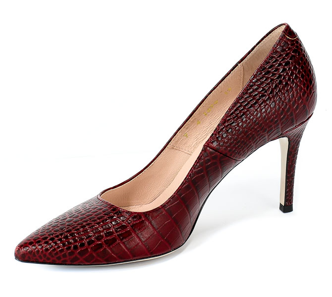 Czółenka Bravo Moda 1679 Croco Bordo Czerwony Skóra
