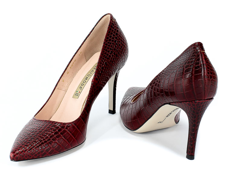Czółenka Bravo Moda 1679 Croco Bordo Czerwony Skóra