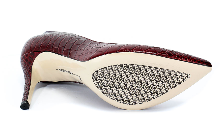 Czółenka Bravo Moda 1679 Croco Bordo Czerwony Skóra
