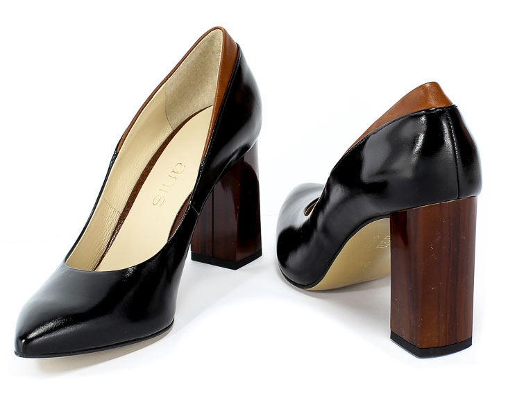 Czółenka Anis 4671 Czar.Tos/Brąz Czarny Skóra