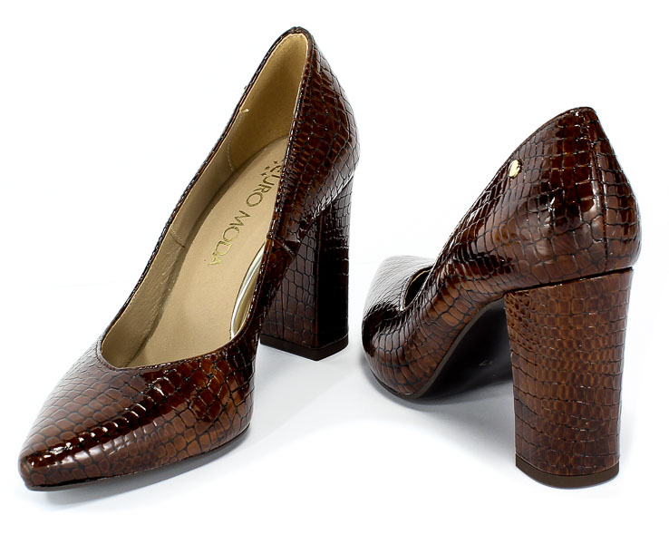 Czółenka Euro Moda KL 987-582-S Brązowy Skóra