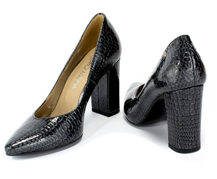 Czółenka Euro Moda KL 987-593-S Czarny Skóra
