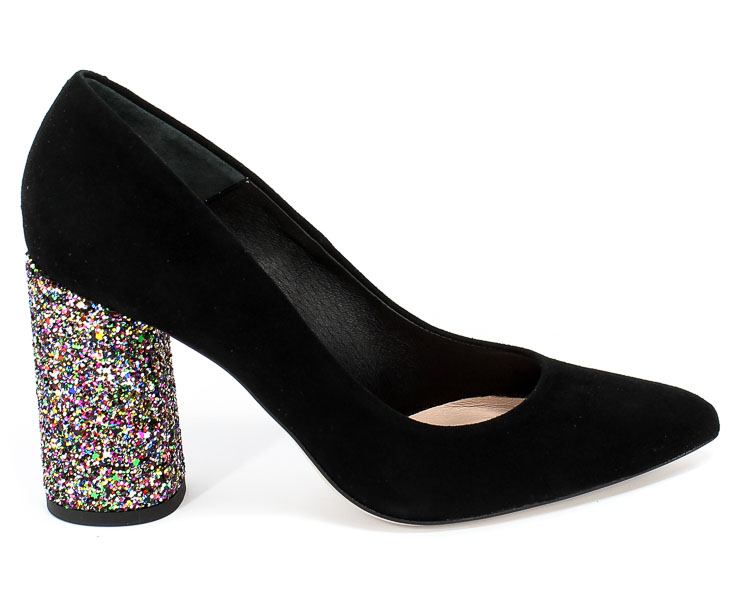 Czółenka Bravo Moda 1738 Czar Zamsz+Glitter Czarny Skóra