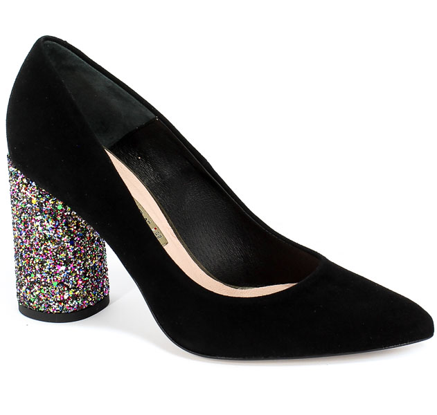 Czółenka Bravo Moda 1738 Czar Zamsz+Glitter Czarny Skóra