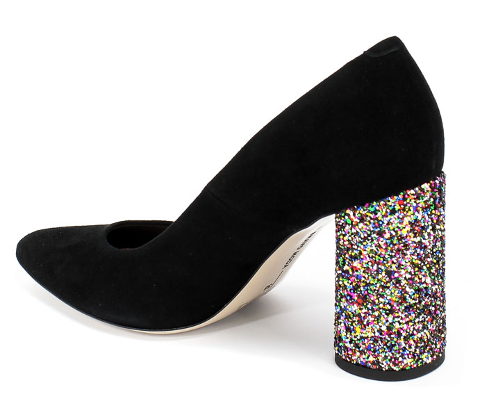 Czółenka Bravo Moda 1738 Czar Zamsz+Glitter Czarny Skóra