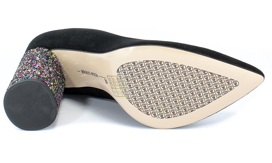Czółenka Bravo Moda 1738 Czar Zamsz+Glitter Czarny Skóra