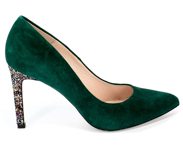 Czółenka Bravo Moda 1373 Green Zamsz+Glitter Zielony Skóra