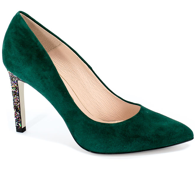 Czółenka Bravo Moda 1373 Green Zamsz+Glitter Zielony Skóra