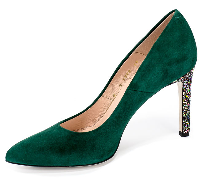 Czółenka Bravo Moda 1373 Green Zamsz+Glitter Zielony Skóra