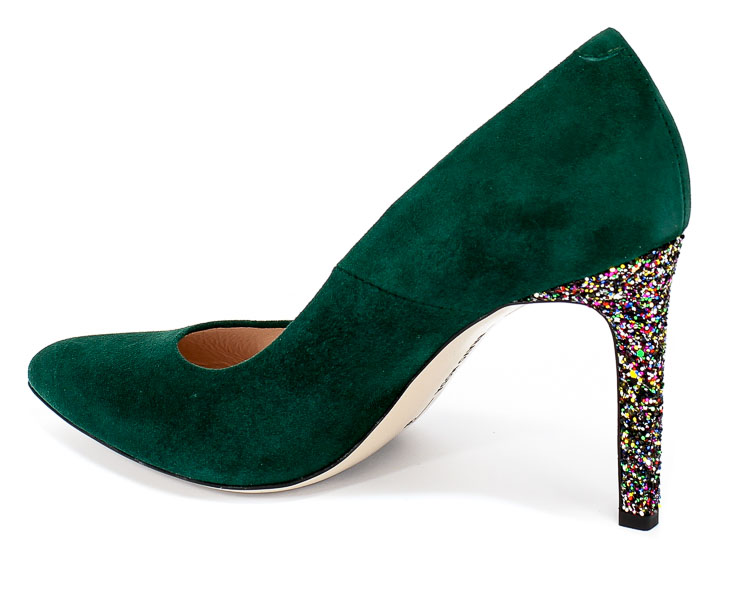Czółenka Bravo Moda 1373 Green Zamsz+Glitter Zielony Skóra
