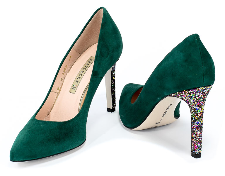Czółenka Bravo Moda 1373 Green Zamsz+Glitter Zielony Skóra
