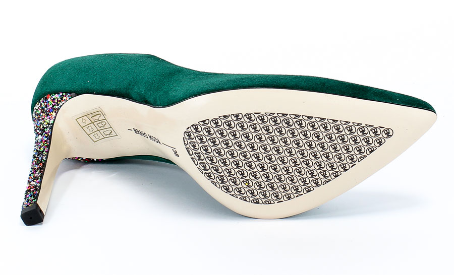 Czółenka Bravo Moda 1373 Green Zamsz+Glitter Zielony Skóra