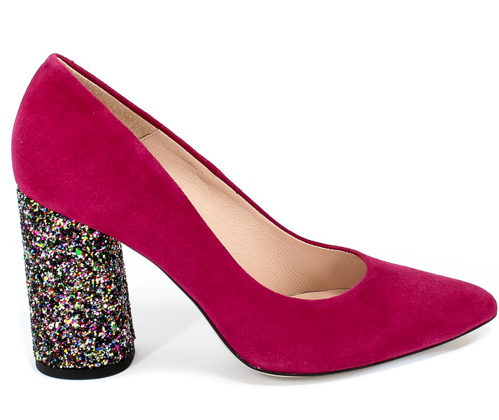 Czółenka Bravo Moda 1738 Fuksja Zamsz+Glitter Różowy Skóra