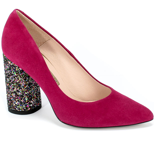 Czółenka Bravo Moda 1738 Fuksja Zamsz+Glitter Różowy Skóra